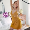 Đầm ngủ nữ đẹp-Váy ngủ lụa cao cấp 2 dây đắp ren ngực quyến rũ