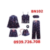 Bộ ngủ Pijama lụa 7 món chấm hình trái dâu