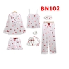 Bộ ngủ Pijama lụa 7 món chấm hình trái dâu