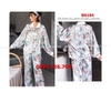 Bộ ngủ pijama lụa satin hoa quần dài tay dài hàng cao cấp chuẩn đẹp