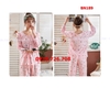 Bộ ngủ pijama cotton cổ nhúm tay dài chất mịn mát