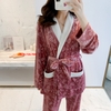 Đồ bộ mặc nhà cao cấp - Bộ ngủ quần dài tay dài mùa đông kiểu dáng pijama cột dây chất nhung siêu sang