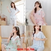 Đồ ngủ nữ - Đồ bộ lửng có tay mặc nhà đẹp chất cotton lụa mịn mát phối ren công chúa MÀU xanh và hồng