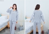 Đồ ngủ nữ tay dài - Đồ bộ mặc nhà quần dài chất cotton crepe nhẹ mát phối ren cổ bèo công chúa MÀU xanh và hồng