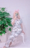 Bộ ngủ pijama hàng thiết kế quần dài tay ngắn in hình phối nẹp đôi chất lụa cao cấp