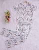 Bộ ngủ pijama hàng thiết kế quần dài tay ngắn in hình phối nẹp đôi chất lụa cao cấp