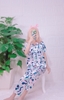 Bộ ngủ pijama hàng thiết kế quần dài tay ngắn in hình phối nẹp đôi chất lụa cao cấp