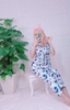 Bộ ngủ pijama hàng thiết kế quần dài tay ngắn in hình phối nẹp đôi chất lụa cao cấp