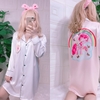 Đầm ngủ pijama kiểu dáng sơ mi hàng thiết kế chất vải lụa cao cấp - Váy ngủ sơ mi đẹp dài tay màu trắng in hình
