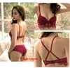 Bộ đồ lót ren bảng rộng lượn sóng dây nối đôi mút dày vừa nâng ngực