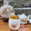 Hũ đựng trà bằng sứ men trắng vàng kim cao cấp nắp kim loại