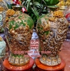 Cặp mai bình công đào phú quý màu xanh đắp nổi mạ vàng cao cấp MBTL08