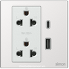 Module Ổ cắm đôi EU-US có tiếp địa tích hợp sạc USB A + C (16A 250V) (Metal) màu Frosted Silver Simon M7 661E7251M-2A