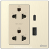 Module Ổ cắm đôi EU-US có tiếp địa tích hợp sạc USB A + C (16A 250V) (Metal) màu Satin gold Simon M7 661E7251M-2C
