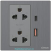 Module Ổ cắm đôi EU-US có tiếp địa tích hợp sạc USB A + C (16A 250V) (Metal) màu Brushed Grey Simon M7 661E7251M-2B
