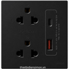 Bộ ổ cắm đôi chuẩn Âu-Mỹ 16A + cổng sạc USB Type A, C (20W), (black) 58E7251-26