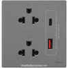 Bộ ổ cắm đôi chuẩn Âu-Mỹ 16A + cổng sạc USB Type A, C (20W), (Grey) 58E7251-61
