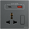 Ổ cắm đa năng+cộng sạc USB Type A, C 20W Simon S6 58E7253-61 màu xám