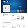Ổ cắm 3 chấu đa tiêu chuẩn kèm công tắc màu trắng Simon i7 701089