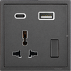 Ổ cắm đa năng kèm công tắc sạc USB Type C màu xám Simon 70E7253-61