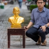 Tượng Chân Dung Cụ Ông Bằng Đồng Dát Vàng Cao 48cm