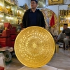 Mặt Trống Đồng Đông Sơn Đúc Thủ Công Bằng Đồng Đỏ Dát Vàng 24K ĐK 1m