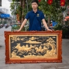 Tranh Bát Mã Bằng Đồng Dát Vàng 24K Khung Gỗ Gõ Đỏ Khổ 1m6 x 92cm