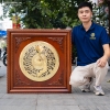 Tranh Mặt Trống Đồng Đường Kính 50cm Khung Gỗ Vuông 81cm