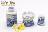 Bộ trà men Lam Cổ dáng Hồng vàng kim & phụ kiện