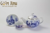 Bộ trà men Lam Cổ dáng Hồng vàng kim & phụ kiện