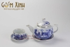 Bộ trà men Lam Cổ dáng Hồng vàng kim & phụ kiện