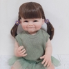 Búp Bê Tái Sinh Thân Nhựa Mềm 55cm = 22 inch Bé Gái Mặt Cười Tóc Nâu Áo Len Xanh Reborn Body Full Vynil doll PVN5706