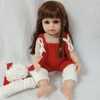Búp Bê Tái Sinh Thân Nhựa Mềm Mại Pinky Tóc Nâu Áo Len Đỏ 55 cm = 22 inch Reborn Silicon Vinyl Doll PVN5723