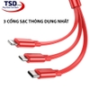 Cáp Sạc Đa Năng Dây Rút Hoco X75 3 in 1 Chính Hãng