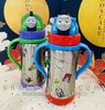 Bình nước giữ nhiệt 2 quai cầm dài có ống hút hình xe lửa Thomas & Friends màu xanh lá cho trẻ em, bé trai (350ml) - TM4919