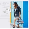 Túi xách tay teen, thời trang, cá tính JTXS 3 ngăn màu xanh jean đính đinh và nhiều logo dành cho bạn nữ (HongKong) - 220-710XD - (23x18x37cm)