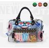 Túi xách tay teen, thời trang, cá tính JTXS 3 ngăn màu xanh jean đính đinh và nhiều logo dành cho bạn nữ (HongKong) - 220-710XD - (23x18x37cm)
