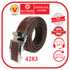 Dây nịt nam Huy Hoàng da cá sấu đan viền 3,5P gai màu nâu đất HD4283