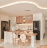 Đảo Bếp Kết Hợp Bàn Ăn Hiện Đại 2654S - Mẫu bàn đảo bếp kết hợp bàn ăn đẹp phối cùng ghế ăn Donut cao cấp