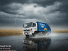 Xe cuốn ép rác Hino 9 khối cabin trắng thùng xanh nhìn góc 3/4