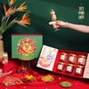 SET QUÀ 19 ( Gồm hộp quà, macca nứt vỏ, hạnh nhân sấy bơ, nho khô, xoài sấy dẻo, khô gà lá chanh, hạt dưa)