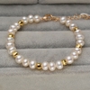 Vòng tay Ngọc trai nước ngọt Thiên nhiên Cao cấp - ChuỗI đơn mix bi vàng - WINK PEARL (4-5ly) - CTJ5210