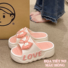 Dép quai ngang nữ G00056 thiết kế đế cao 4cm với họa tiết nơ chữ love dễ thương nữ tính