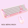 Bàn phím và chuột không dây CANDY PRO kết nối Bluetooth và USB 2.4G thiết kế 100 phím nút tròn màu sắc nữ tính dễ thương