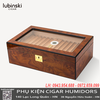Hộp Giữ Ẩm Cigar Lubinski YJA-60015 – Gỗ Tuyết Tùng Vân Bướu, Kính Trong, Có Khóa An Toàn