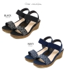 SANDALS của Partir d'abord 【送料無料】日本製 サンダル partir d'abord 美脚 サンダル レディース 歩きやすい 旅行 大きいサイズ ストラップサンダル ヒール ウェッジソール おしゃれ 履きやすい 痛くない 疲れにくい 脱げない コンフォート 夏 キラキラ ラインストーン ブラック 黒 ネイビー 92593