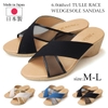 DÉP XUỒNG 【期間限定 全品ポイント5倍～】[ポイント10倍] レディース サンダル 日本製 チュールサンダル 2140 チュールレース クロスベルト コンフォートサンダル ウエッジソール コルク調ヒール 6.0cmヒール 美脚 疲れにくい クッション ブルー ホワイト ブラック(1906)