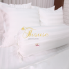 Bộ chăn ga gối ra giường Hàn Quốc lụa satin trắng in sọc chìm Julia 73P