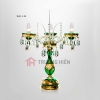 Đèn Bàn Thủy Tinh Màu Xanh Lá, Mạ Vàng Đắp Nổi Chùm Hoa Cổ Điển