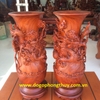 Đôi lộc bình phong thủy, Đục Tứ linh gôc hương nguyên khối, cao 50cm đk 23cm
